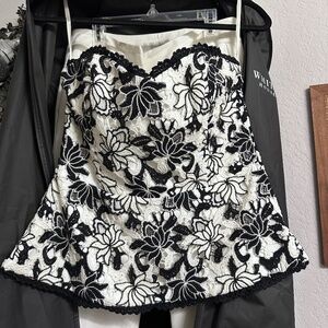 Strapless Black & White Embroidered Bustier Top + White Dress Pants Bundle